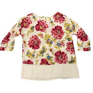 J JILL Women Tunic Blouse Floral 3/4 Sleeve Rayon Sz M Cream Office Casual 56-3